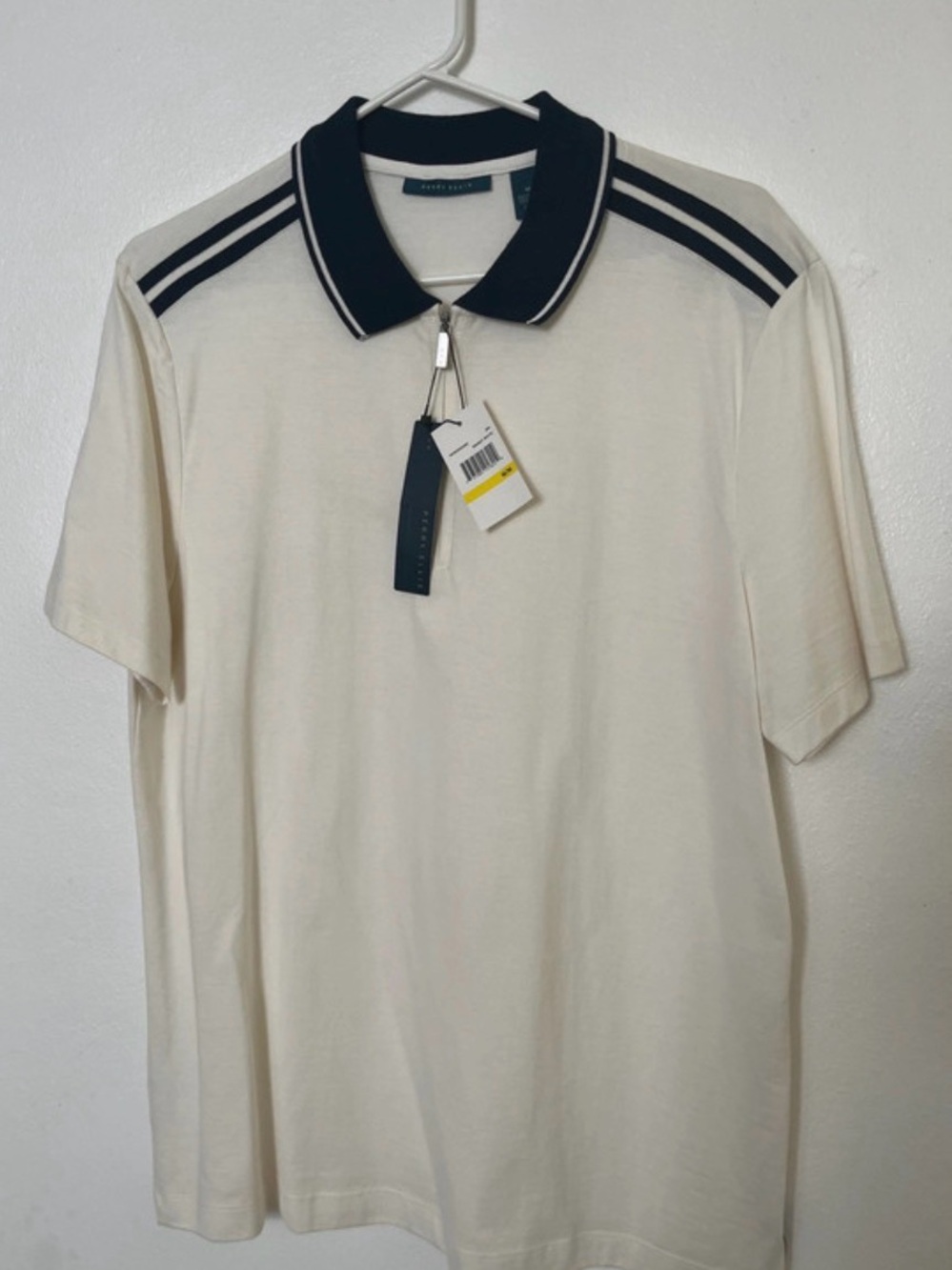 Men's Cream Polo Shirt with Navy Trim